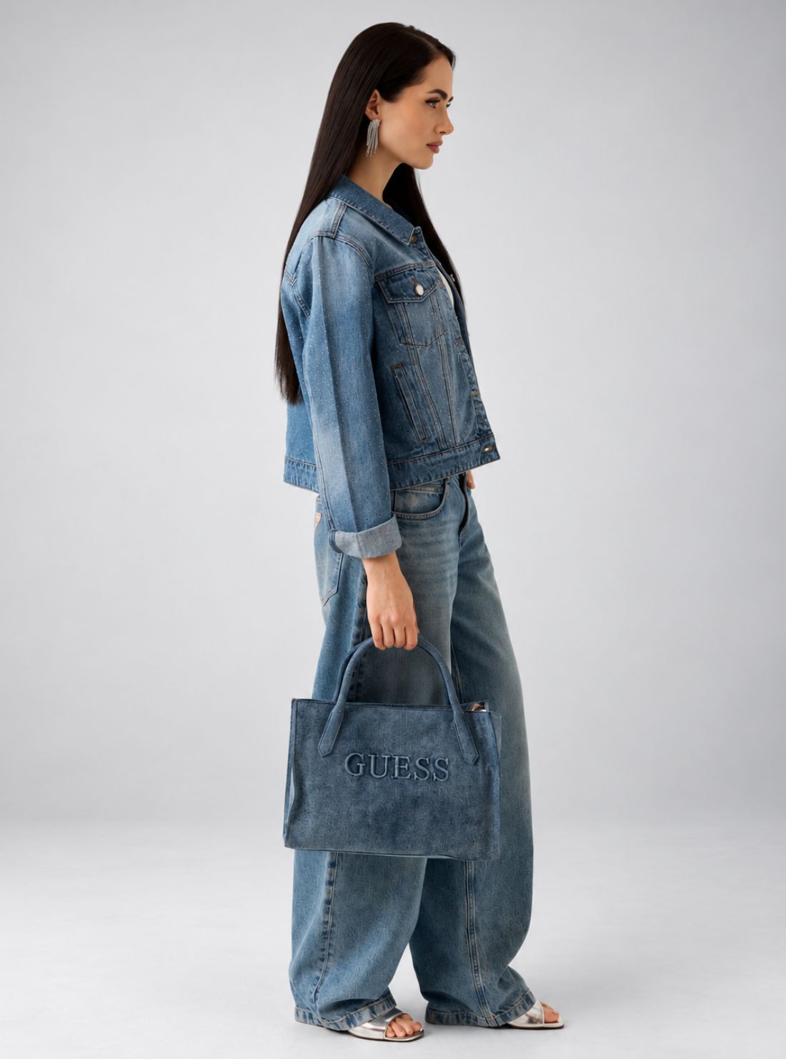 GUESS Womens Blue Jodi Logo Tote Bag DG976922 Model View