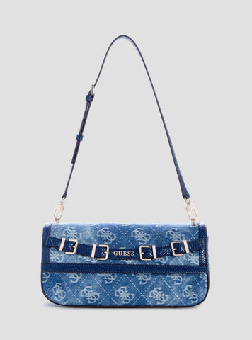 GUESS Womens Blue Logo Dovie Flap Shoulder Bag DG990919 Front View