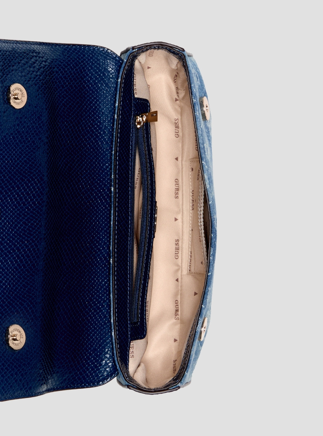GUESS Womens Blue Logo Dovie Flap Shoulder Bag DG990919 Inside View