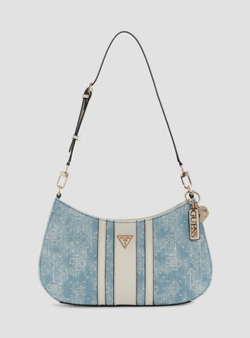 GUESS Womens Denim Logo Noelle II Top Zip Shoulder Bag DL967218 Front View