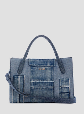 GUESS Womens Blue Jodi Utility Denim Tote Bag DM976922 Front View