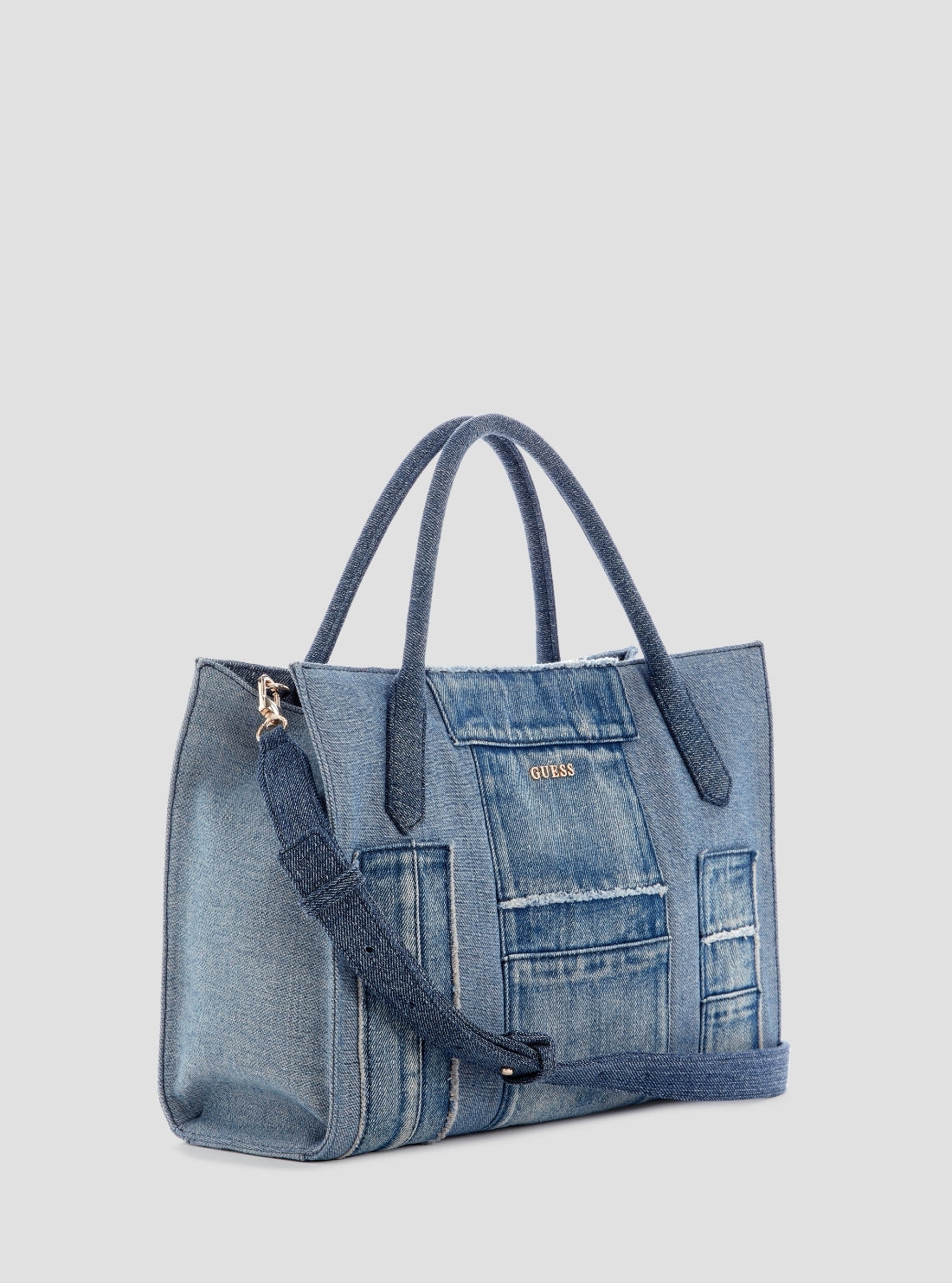 GUESS Womens Blue Jodi Utility Denim Tote Bag DM976922 Side View