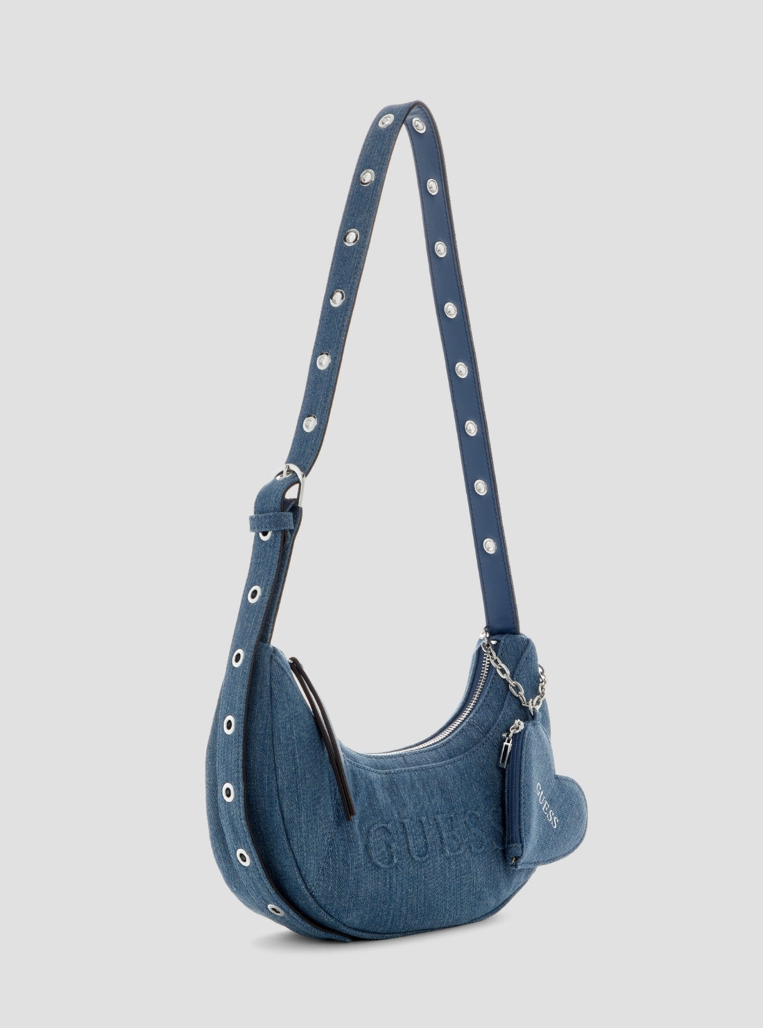 GUESS Womens Blue Sasha Hobo Denim Shoulder Bag DY975101 Side View