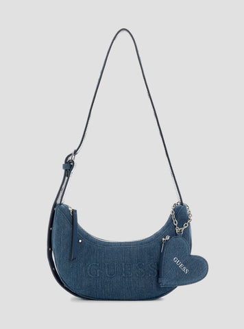 GUESS Womens Blue Sasha Hobo Denim Shoulder Bag DY975101 Front View