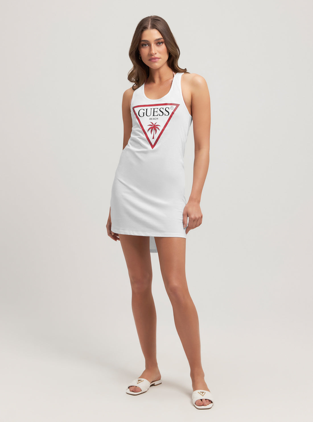 Eco White Logo Beach Tank Mini Dress | GUESS Eco White Logo Beach Tank Mini Dress | GUESS