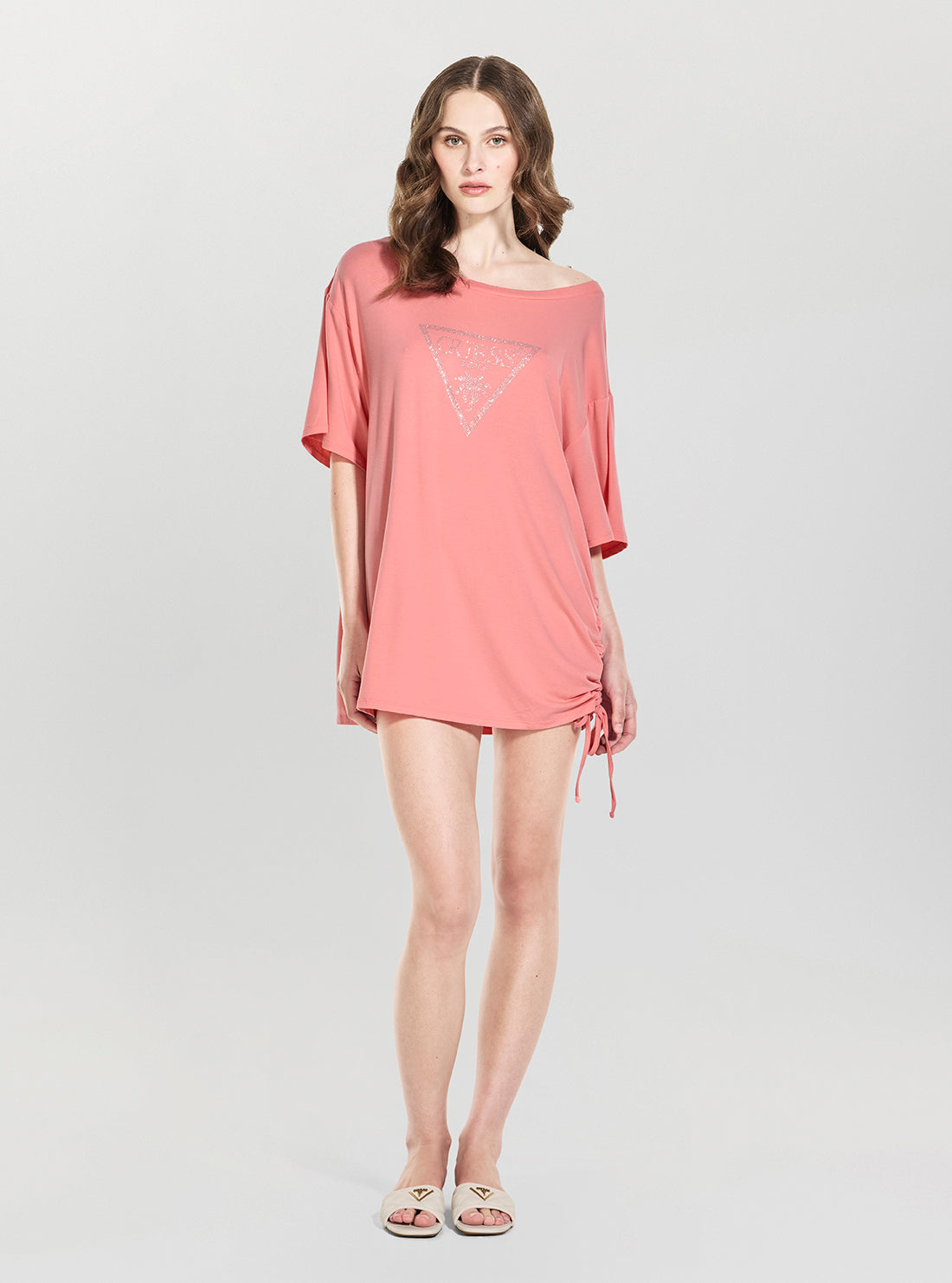 GUESS Womens Eco Pink Triangle Strass Maxi T-Shirt E4GI00K68D2 Full View