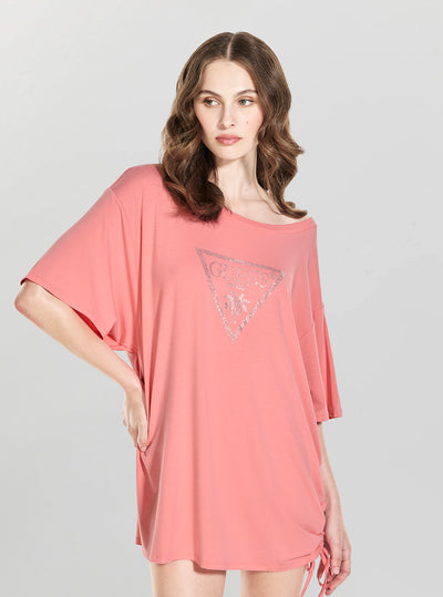 GUESS Womens Eco Pink Triangle Strass Maxi T-Shirt E4GI00K68D2 Front View
