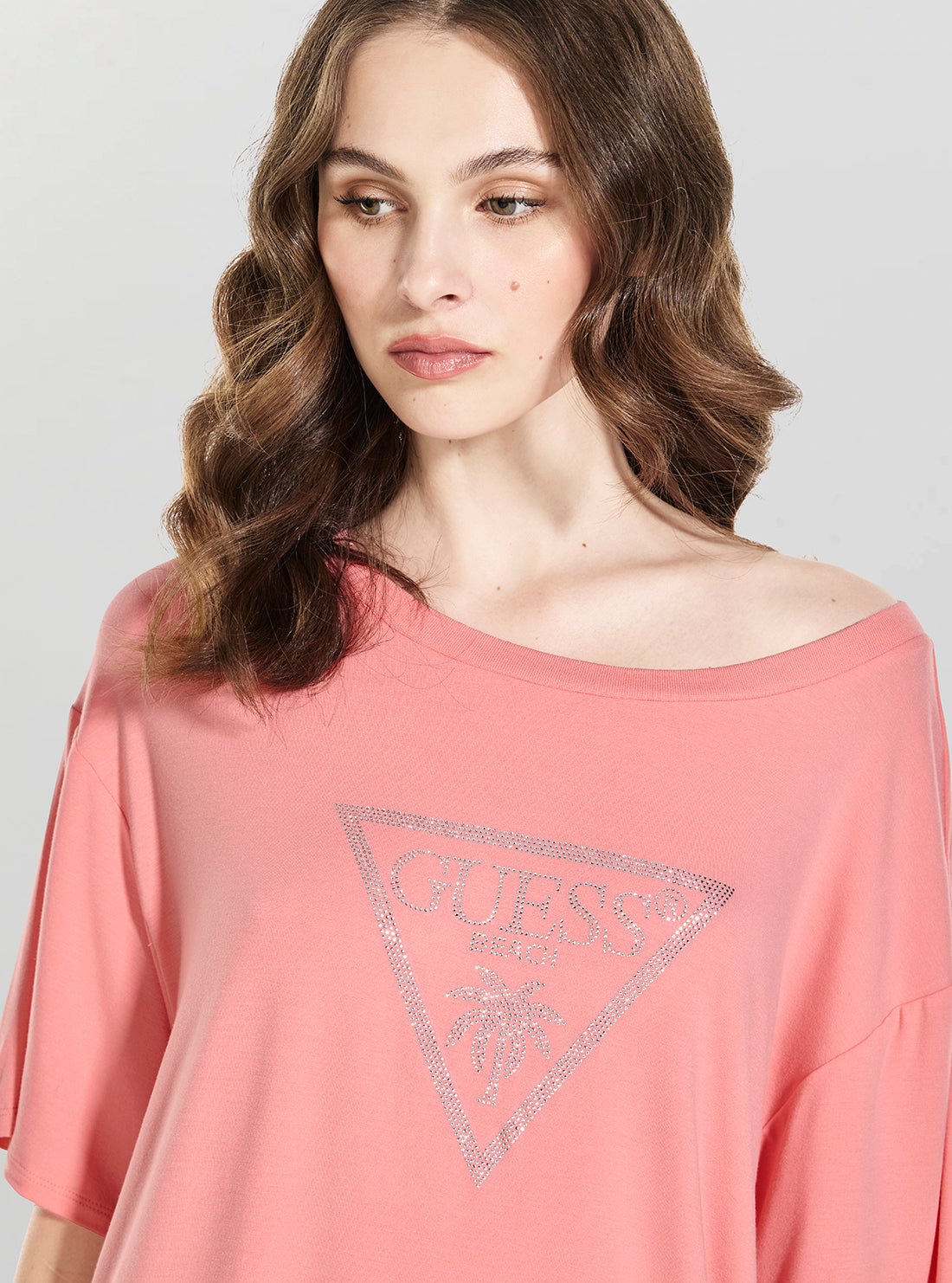 GUESS Womens Eco Pink Triangle Strass Maxi T-Shirt E4GI00K68D2 Detail View