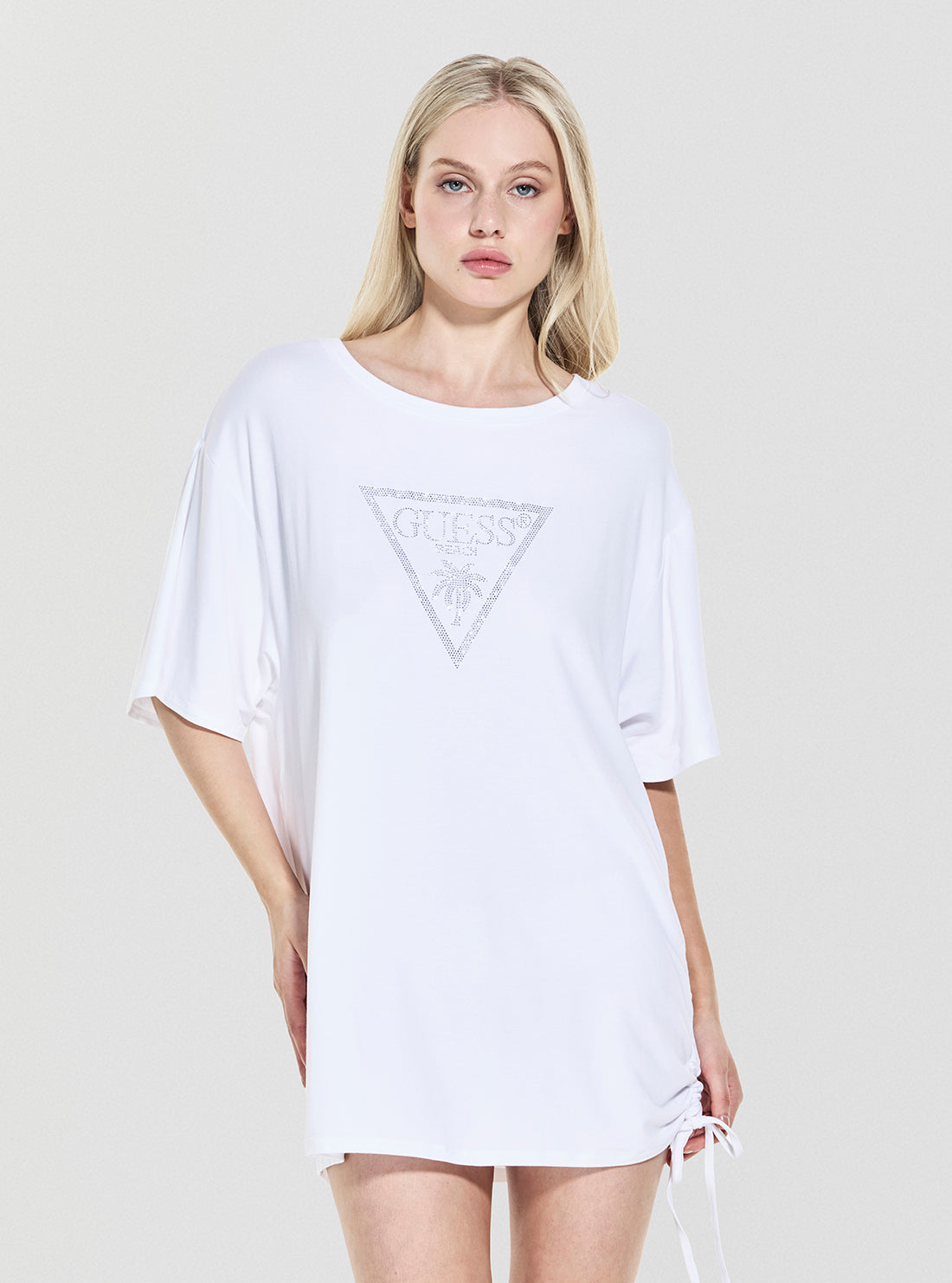 GUESS Womens Eco White Triangle Strass Maxi T-Shirt E4GI00K68D2 Front View