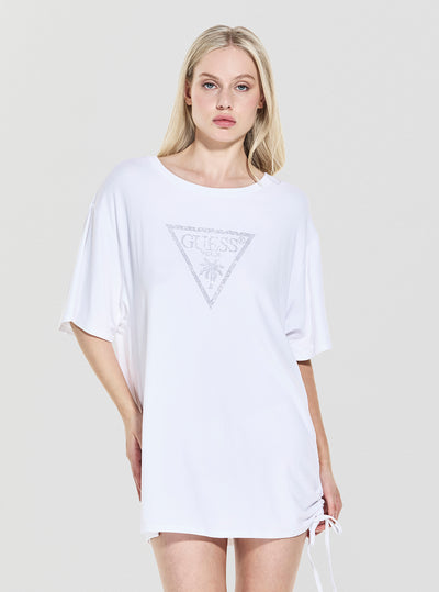GUESS Womens Eco White Triangle Strass Maxi T-Shirt E4GI00K68D2 Front View