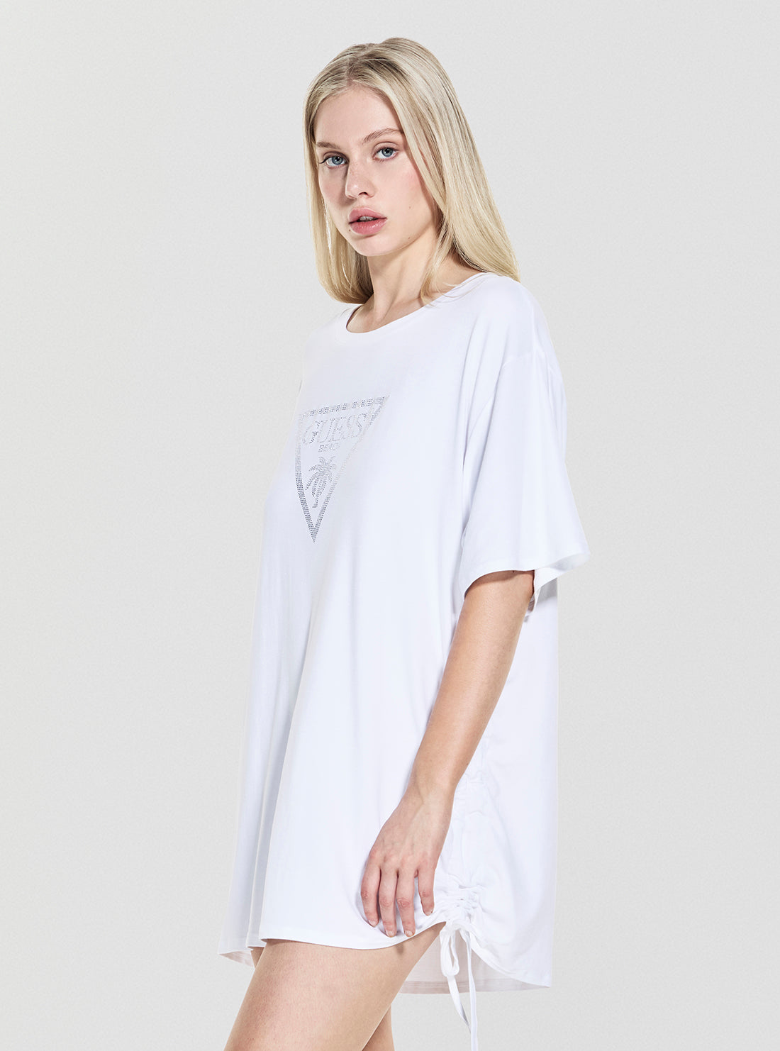 GUESS Womens Eco White Triangle Strass Maxi T-Shirt E4GI00K68D2 Side View