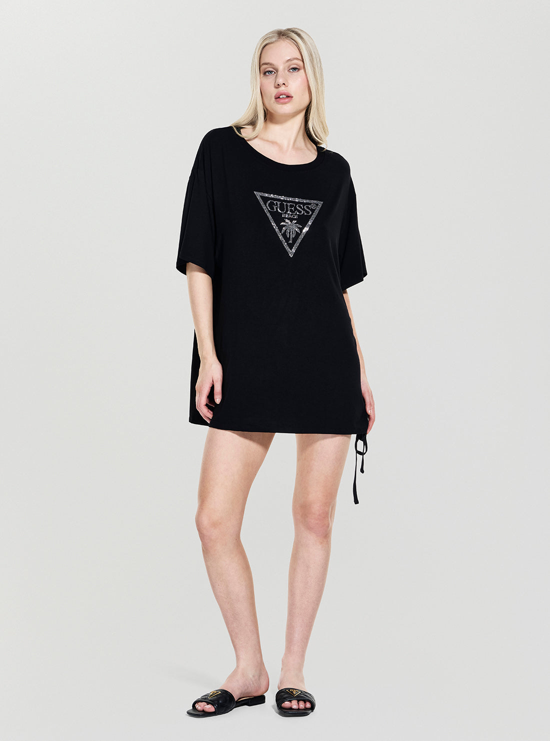GUESS Womens Eco Black Triangle Strass Maxi T-Shirt E4GI00K68D2 Full View