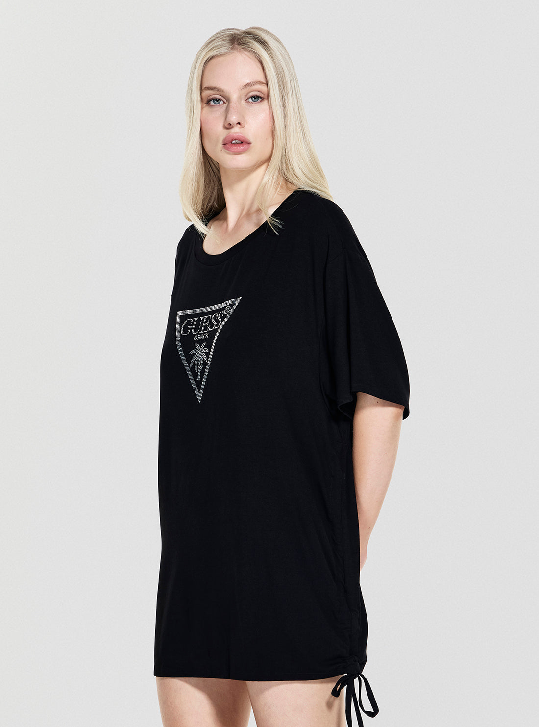 GUESS Womens Eco Black Triangle Strass Maxi T-Shirt E4GI00K68D2 Side View