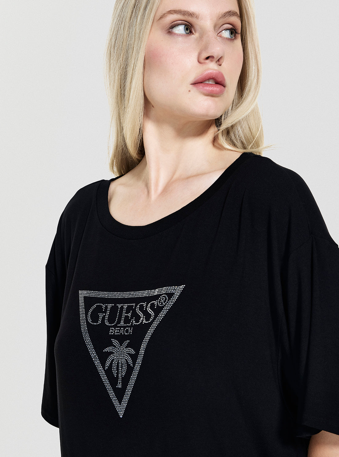 GUESS Womens Eco Black Triangle Strass Maxi T-Shirt E4GI00K68D2 Detail View