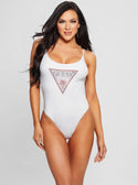 White Rhinestone One Piece Swimsuit