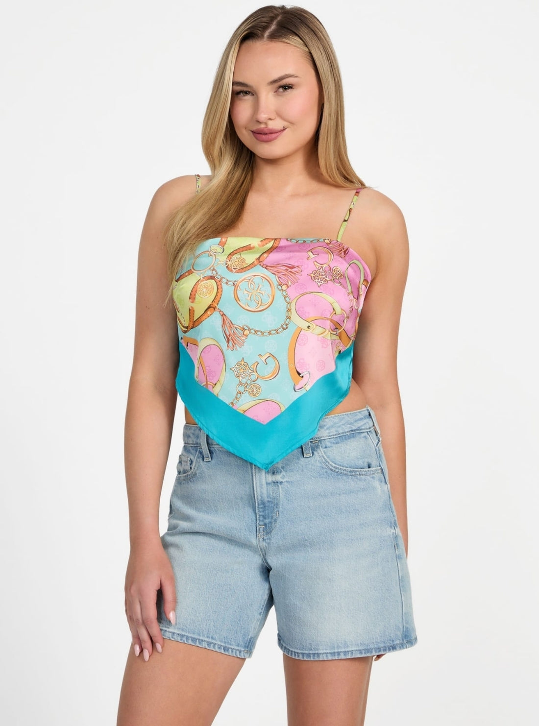 GUESS Womens Multi Scarf Tank Top E5GH02WH4V0 Front View