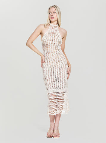 GUESS Womens White Crochet Maxi Dress E5GK17Z0090 Front View