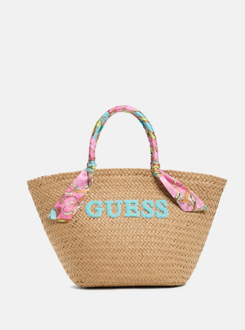 GUESS Womens Beige Beach Straw Bag E5GZ10WH660 Front View