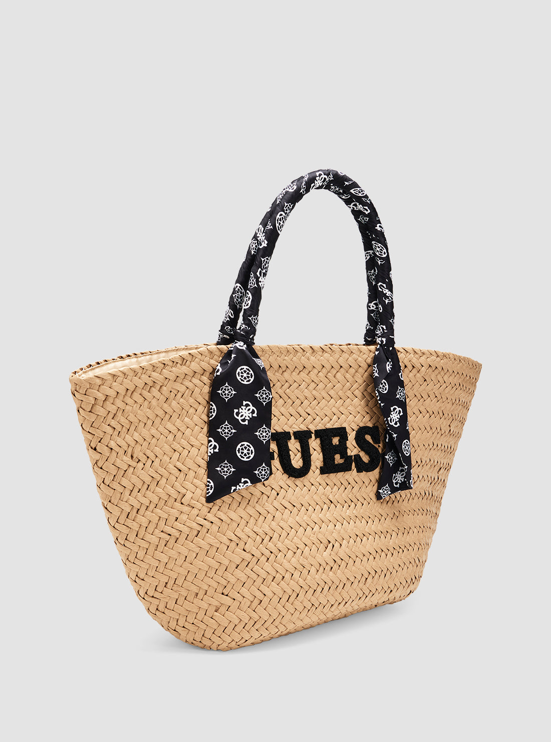 GUESS Womens Beige Black Beach Straw Bag E5GZ10WH660 Front Side View