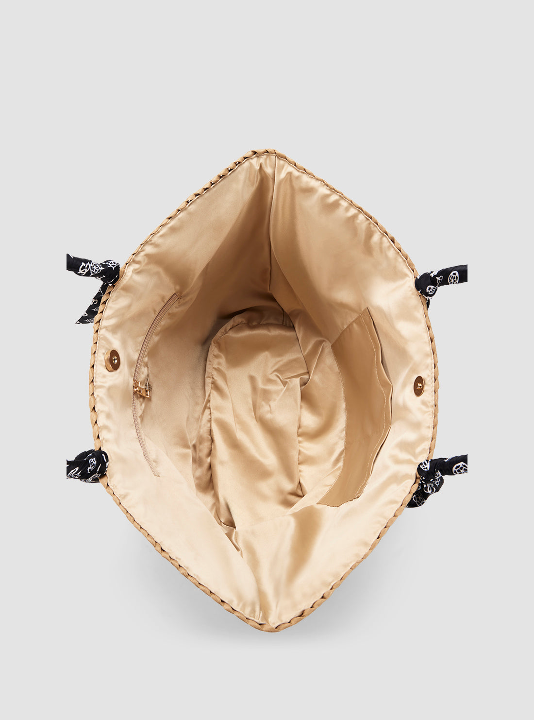 GUESS Womens Beige Black Beach Straw Bag E5GZ10WH660 Inside View