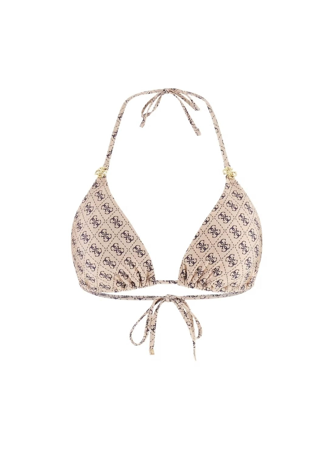 GUESS Womens Beige 4G Logo Triangle Bikini Top E6GJ48KCBJ0 Flatlay
