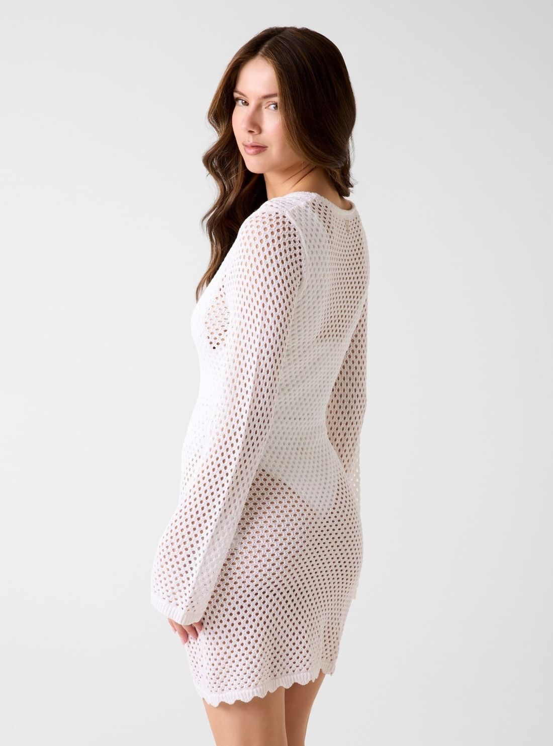 GUESS Womens Eco White Luna Long Sleeve Ring Dress E6GK03Z5632 Side View