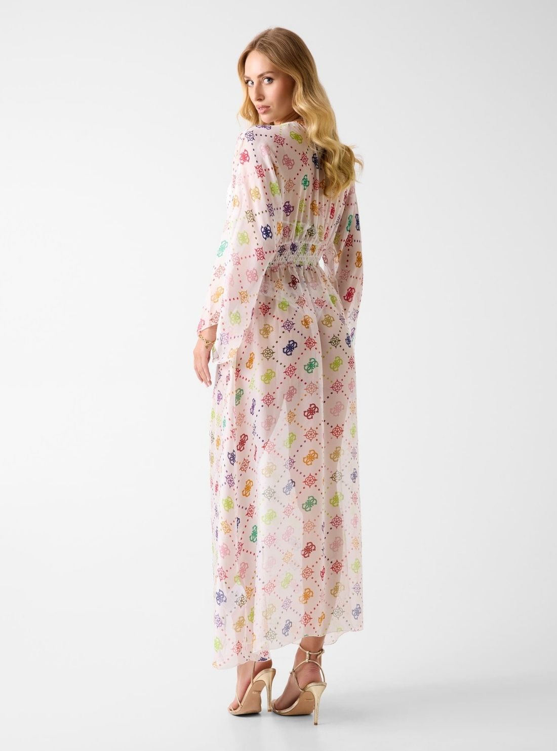 GUESS Womens Multicolours Ines Long Kimono E6GK08WE550 Back View