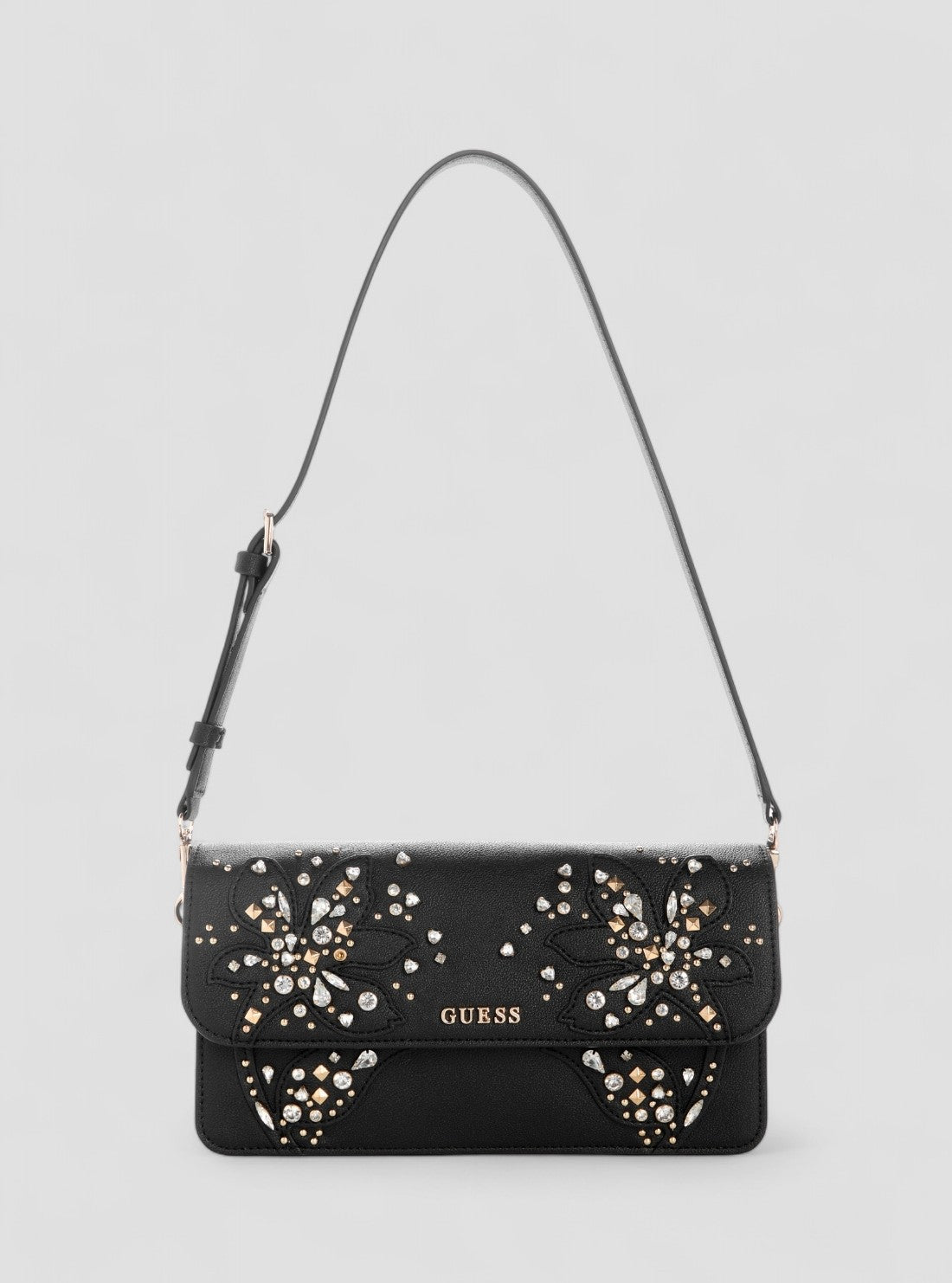 GUESS Womens Black Sadie Flap Shoulder Bag EB811819 Front View