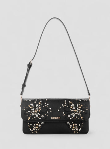 GUESS Womens Black Sadie Flap Shoulder Bag EB811819 Front View