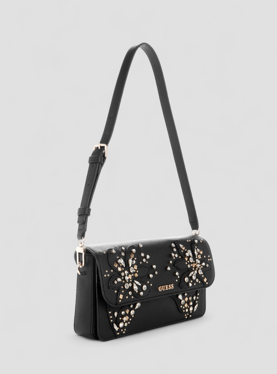 GUESS Womens Black Sadie Flap Shoulder Bag EB811819 Front Side View