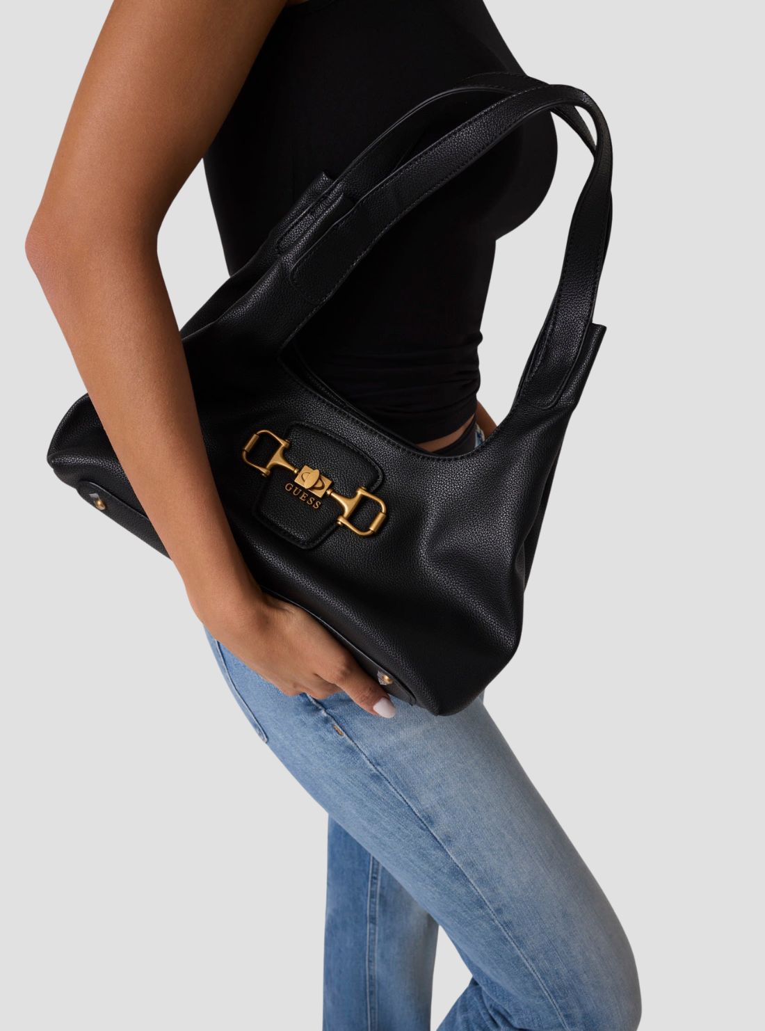GUESS Womens Black Sunset Small Hobo Bag BB231401 Model View