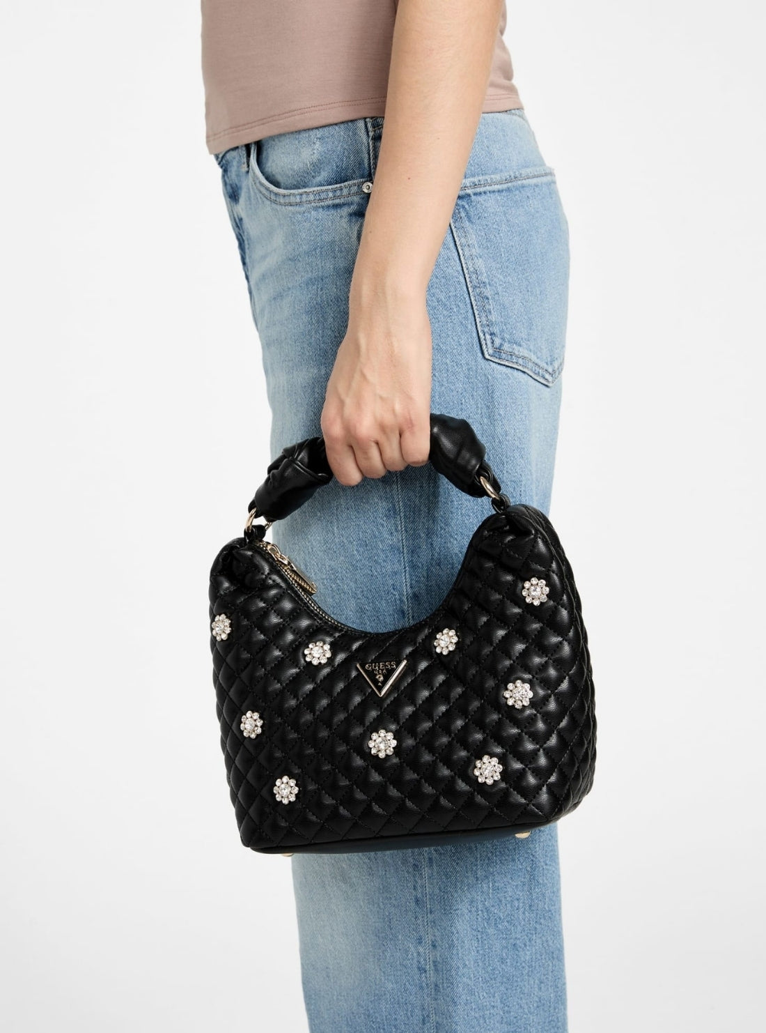 GUESS Womens Black Everlee Hobo Bag EG867901 Model View