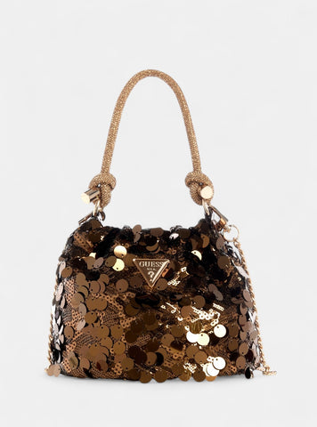 GUESS Womens Bronze Holiday Shine Pouch Bag EG953875 Front View