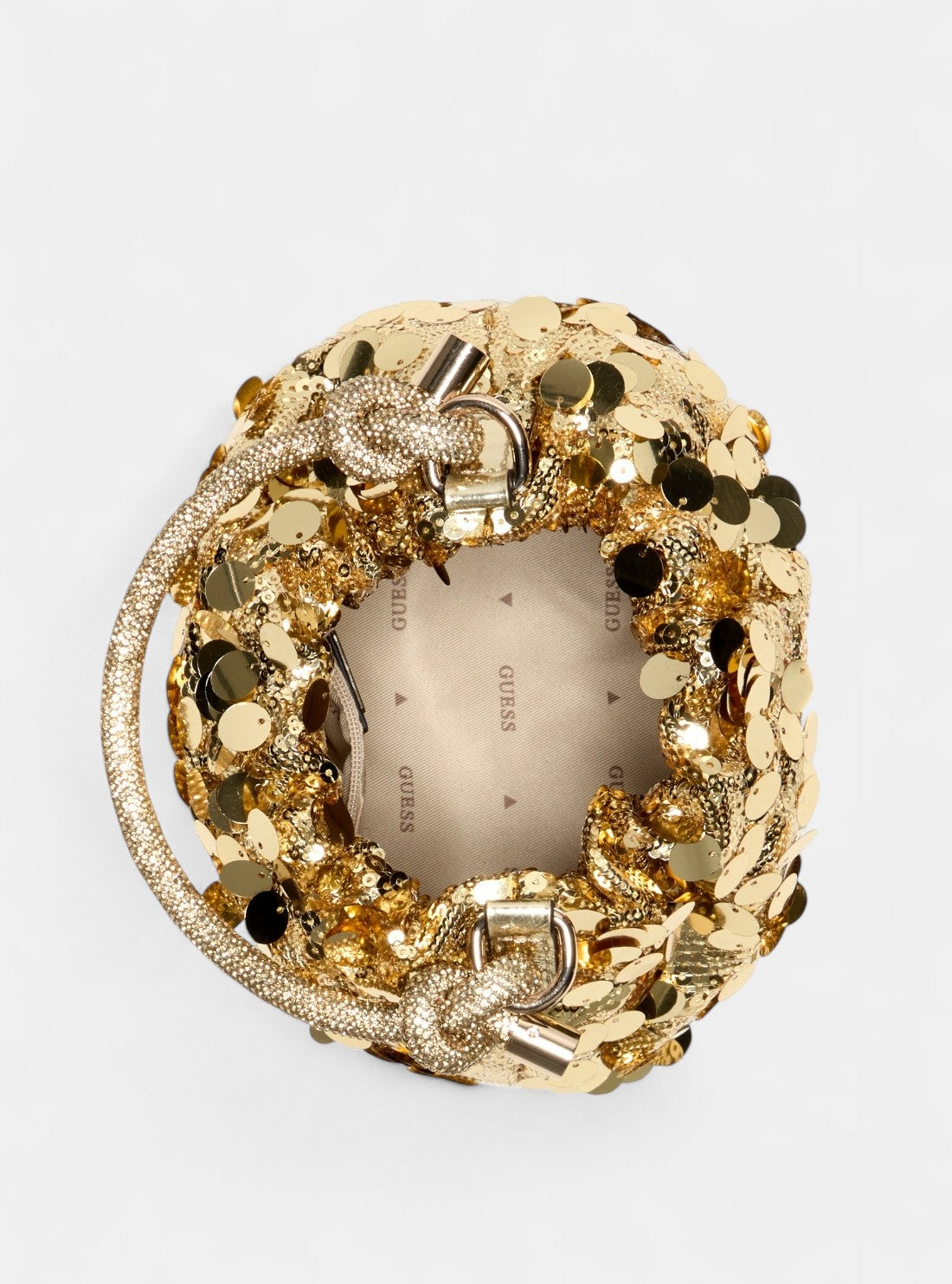 GUESS Womens Gold Metallic Holiday Shine Pouch Bag EG953875 Inside View