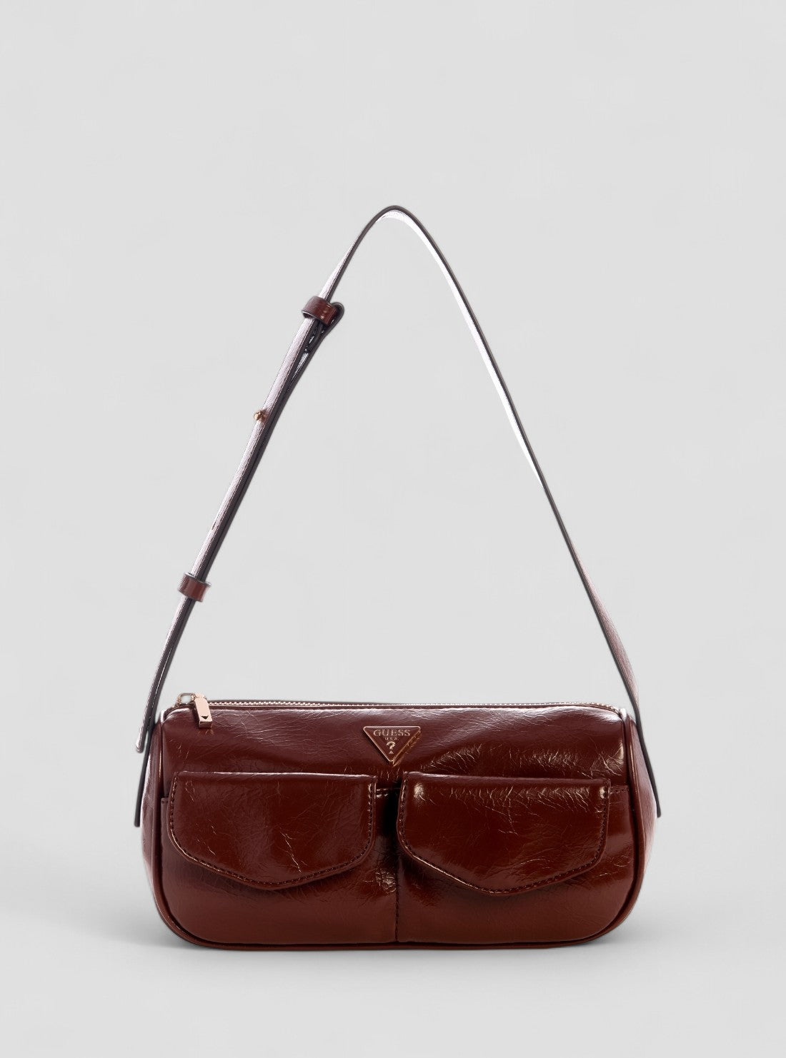 GUESS Womens Brown Waldena Small Top Zip Shoulder Bag EG964617 Front View