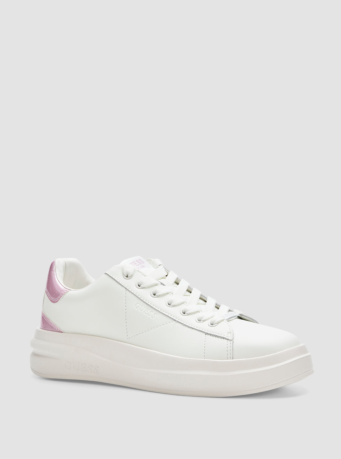 GUESS Womens White Pink Elbina Sneakers ELBINA6 Front Side View