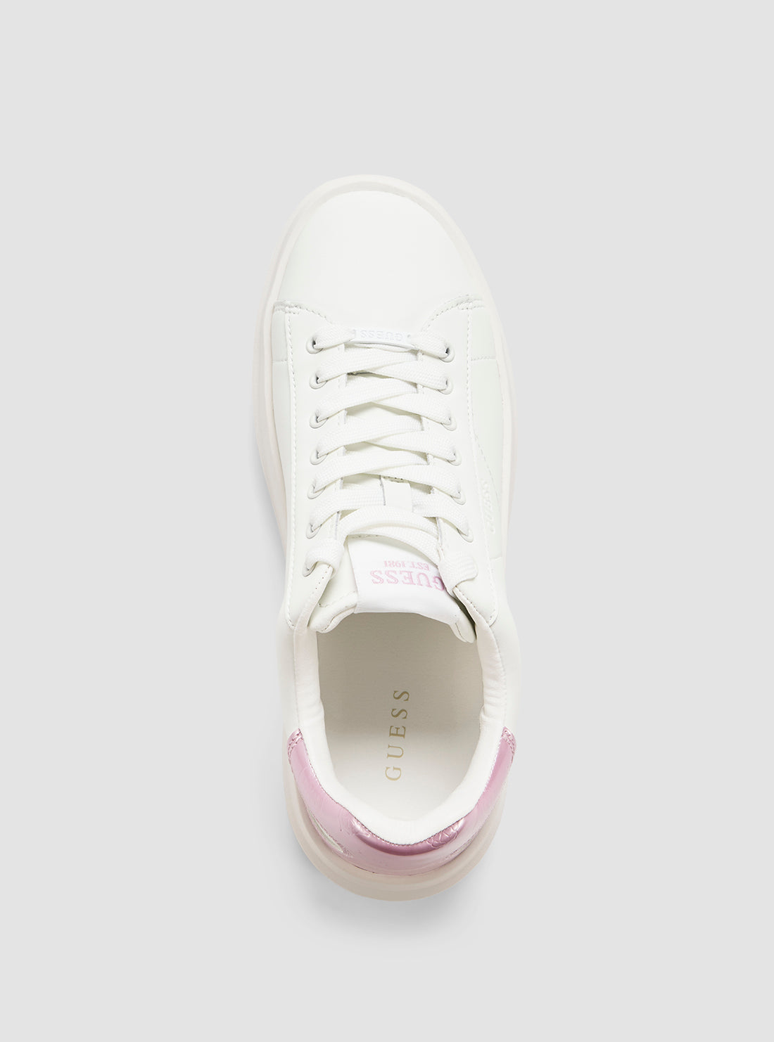 GUESS Womens White Pink Elbina Sneakers ELBINA6 Top View