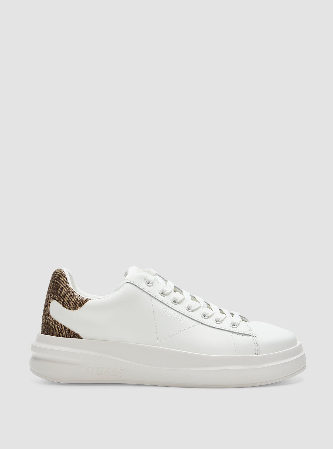 GUESS Mens White Brown Elbina Sneakers ELBINA Side View