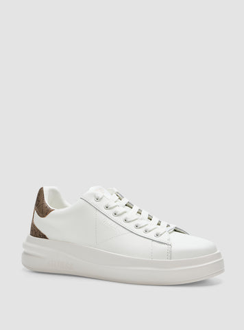 GUESS Mens White Brown Elbina Sneakers ELBINA Front Side View