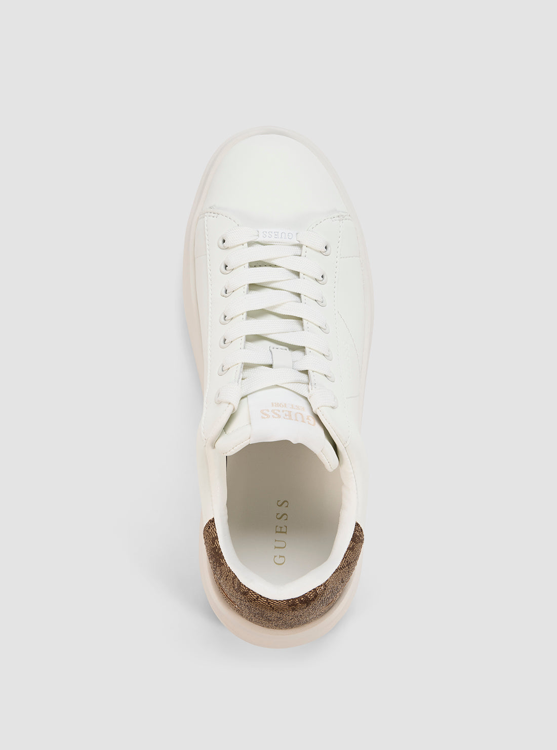 GUESS Mens White Brown Elbina Sneakers ELBINA Top View