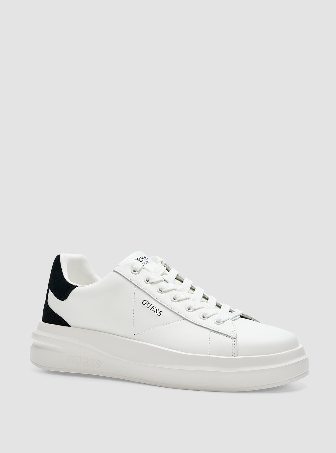 GUESS Mens White Black Elbina Sneakers ELBINA Front Side View
