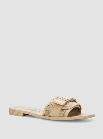 GUESS Womens Gold Elyze3 Flat Sandals ELYZE3 Front Side View