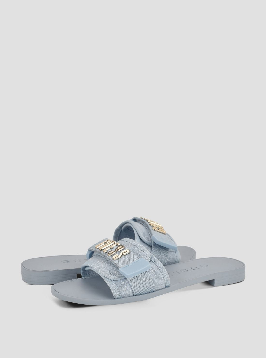 GUESS Womens Medium Blue Elyze Flat Sandals ELYZE3 Front Side View