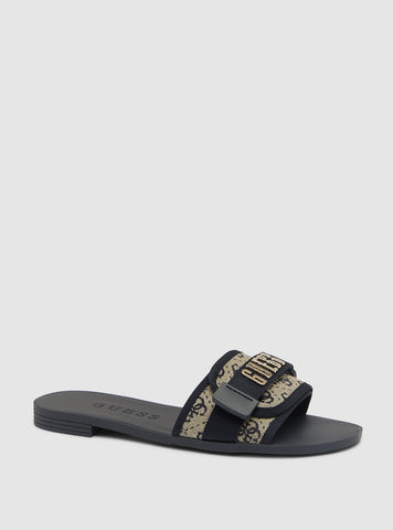 GUESS Womens Footwear Blue Logo Elyze Slide Sandals ELYZE3 Front Side View