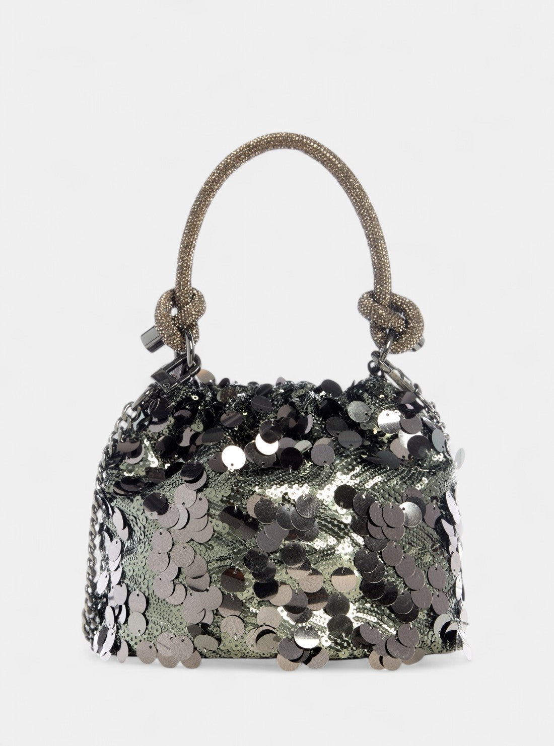 GUESS Womens Grey Metallic Holiday Shine Pouch Bag EM953875 Front Back View