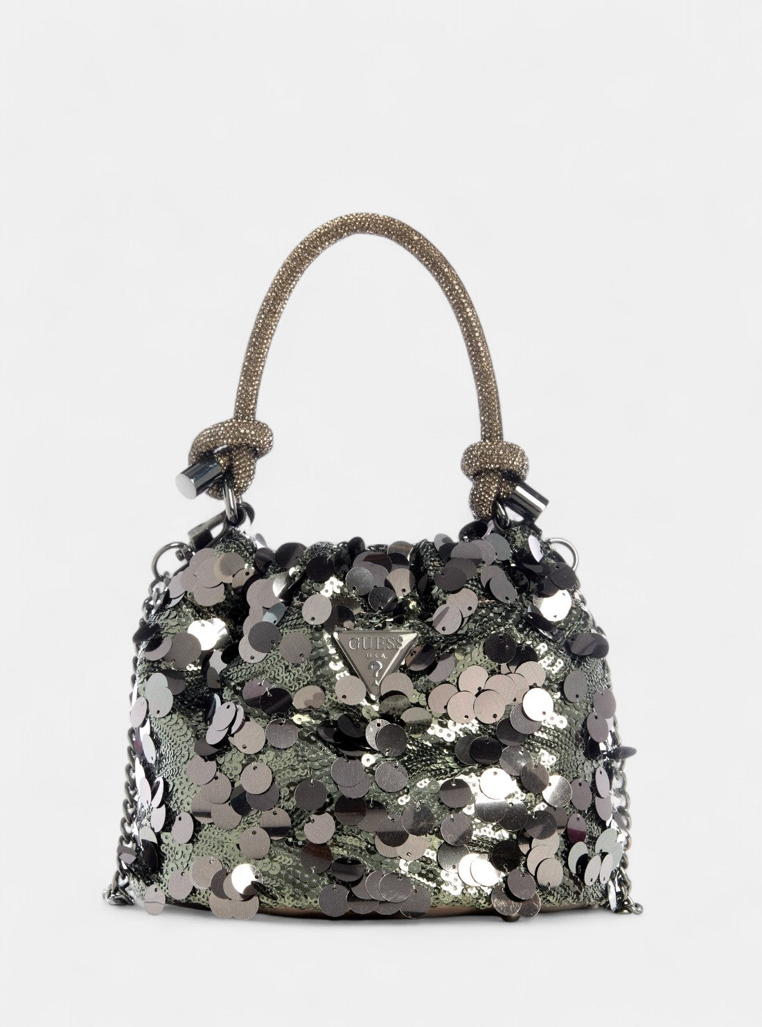 GUESS Womens Grey Metallic Holiday Shine Pouch Bag EM953875 Front View