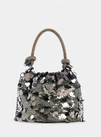 GUESS Womens Grey Metallic Holiday Shine Pouch Bag EM953875 Front View