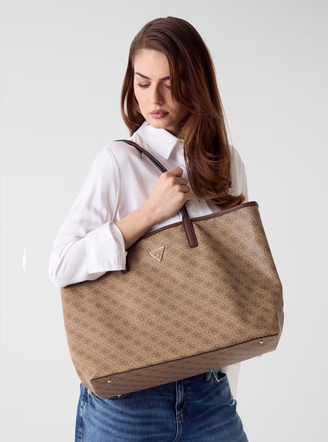GUESS Womens Brown Logo Victtoria 2-in-1 Tote Bag ESG951428 Model View