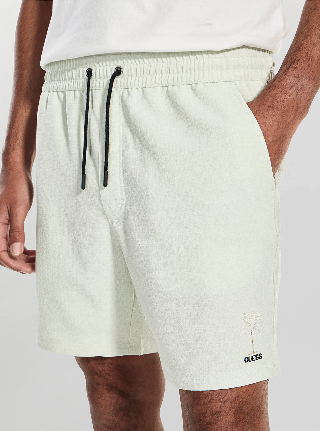 GUESS Mens Mint Green Medium Slub Swim Trunks F5GT23WH420 Detail View