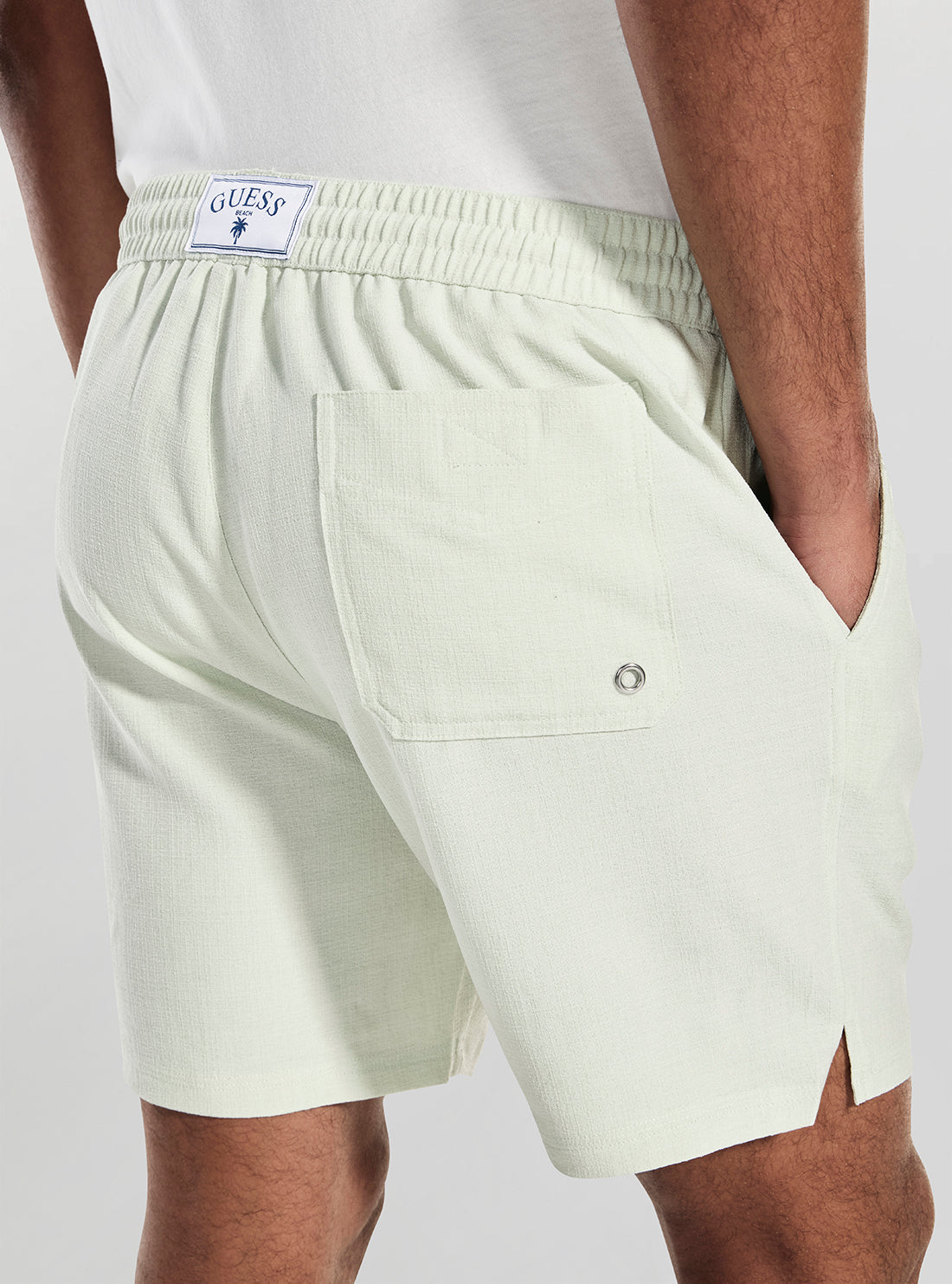 GUESS Mens Mint Green Medium Slub Swim Trunks F5GT23WH420 Detail Back View